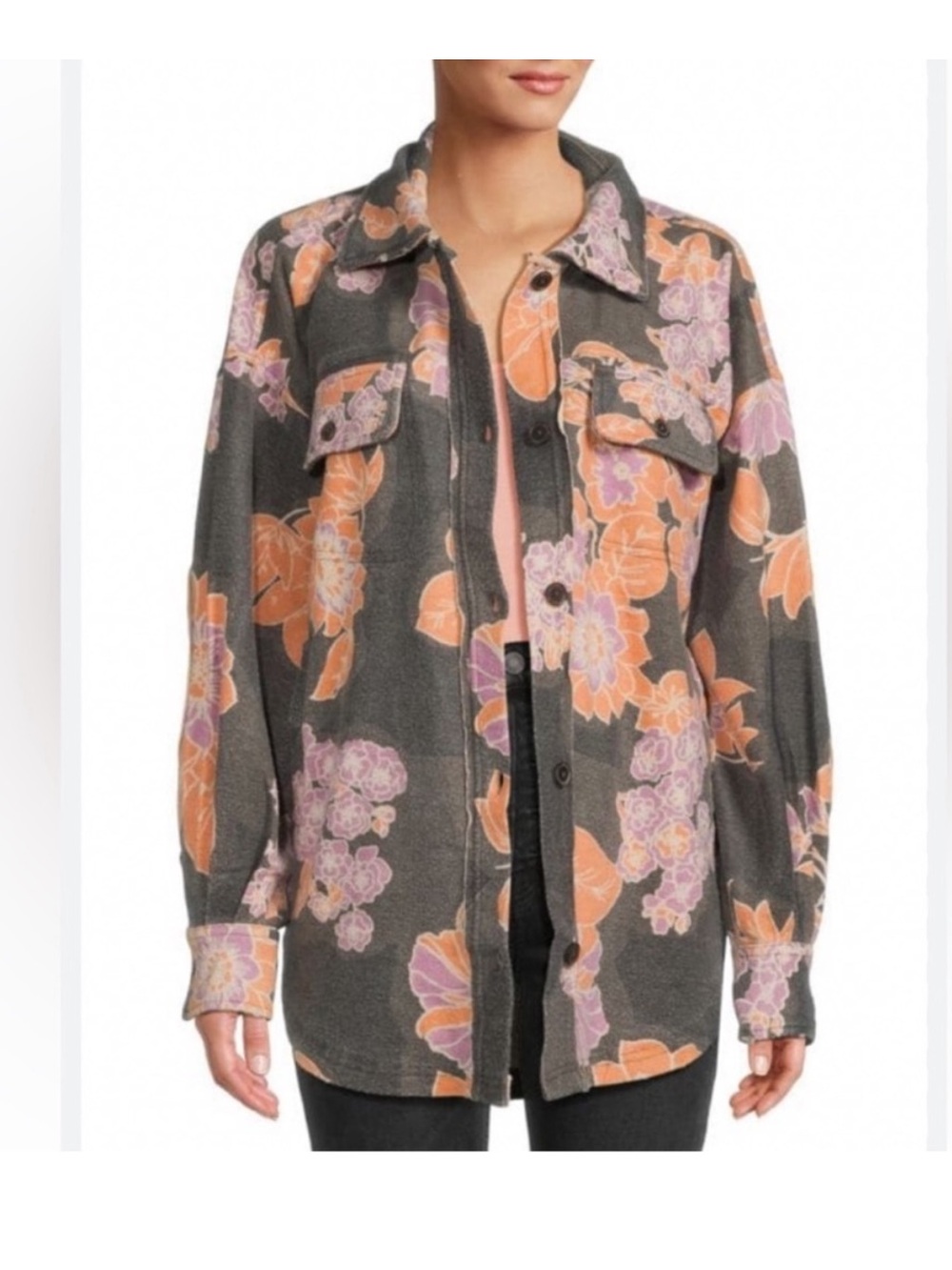 Free People Printed Ruby Jacket in Charcoal Size S NWT